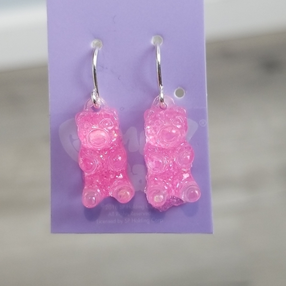GUMMY BEARS Drop Dangle Earrings Pink Sparkle